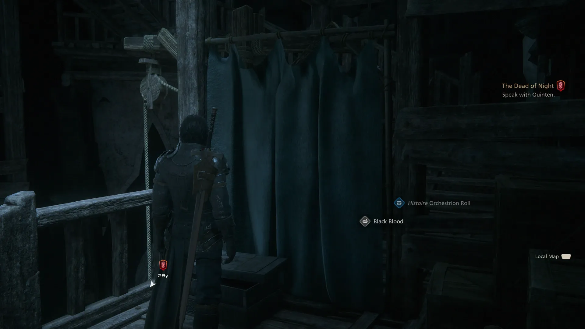 Opening the treasure coffer on the top level of Lostwing to obtain the Histoire Orchestrion Roll and Black Blood