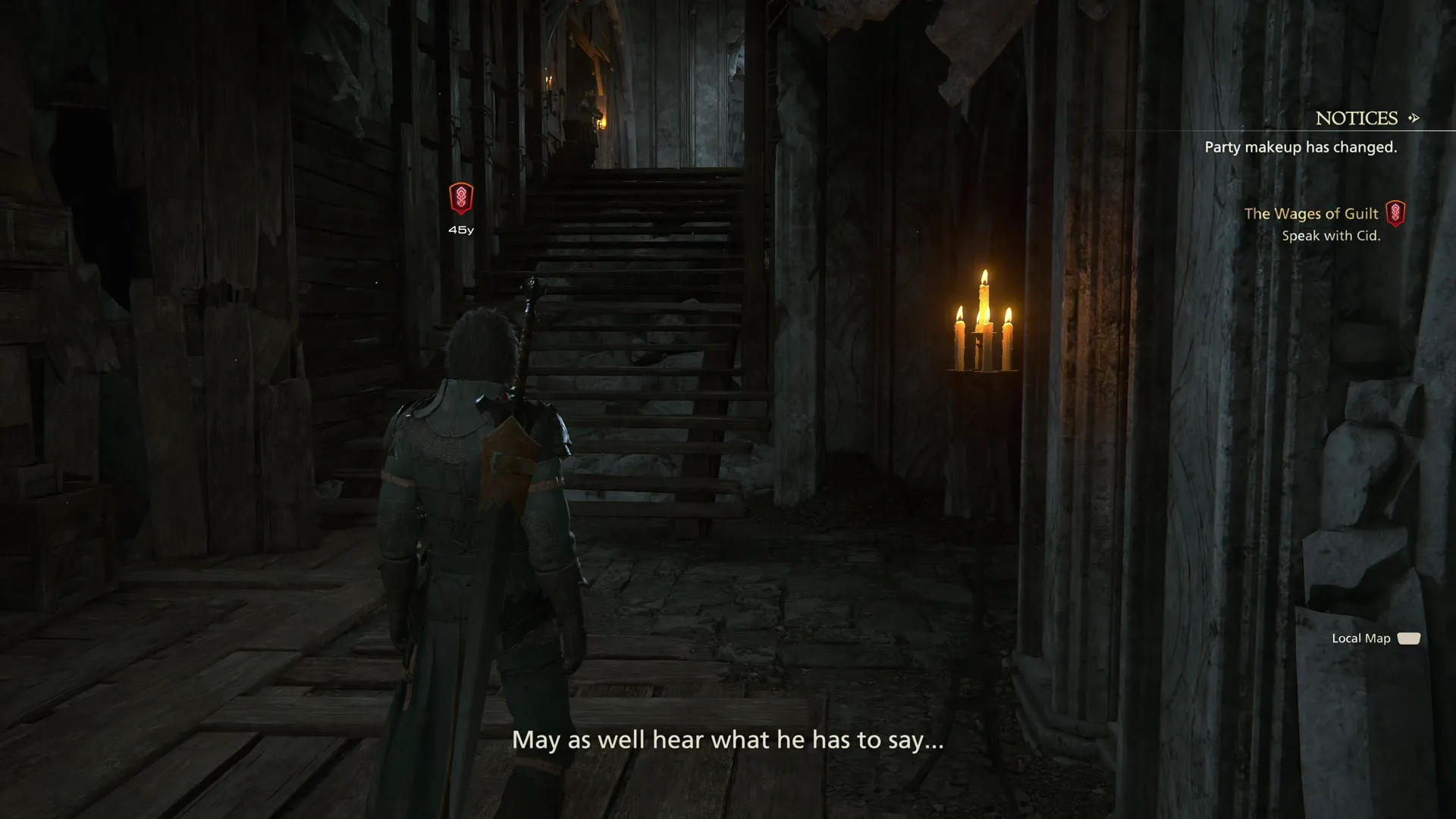 Clive arriving back at the Hideaway after defeating Garuda