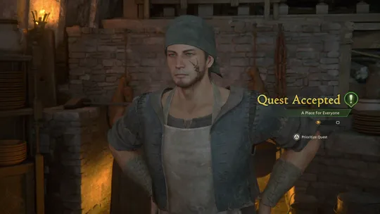 Accepting the A Place For Everyone Optional Quest from Kenneth at the Fat Chocobo in the Hideaway