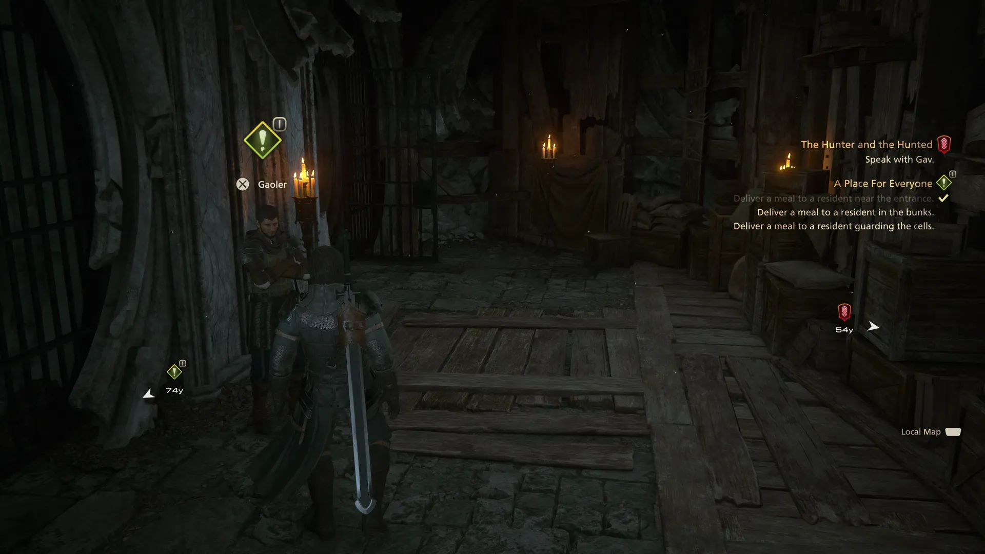 Approaching Gaoler in the basement of the Hideaway to deliver one of the Heart Meals