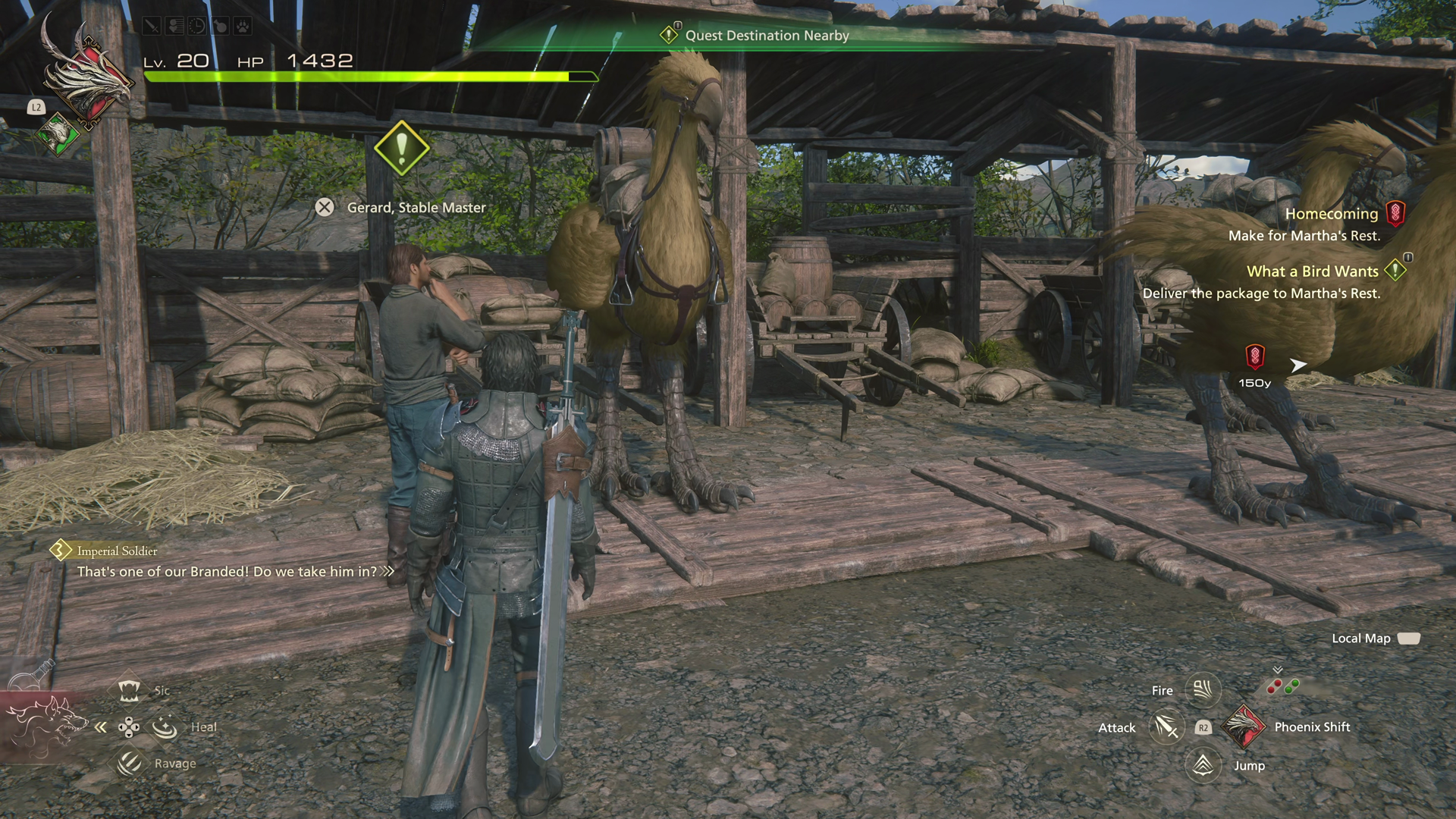 Speaking with Gerard, the Stable Master, to complete the quest