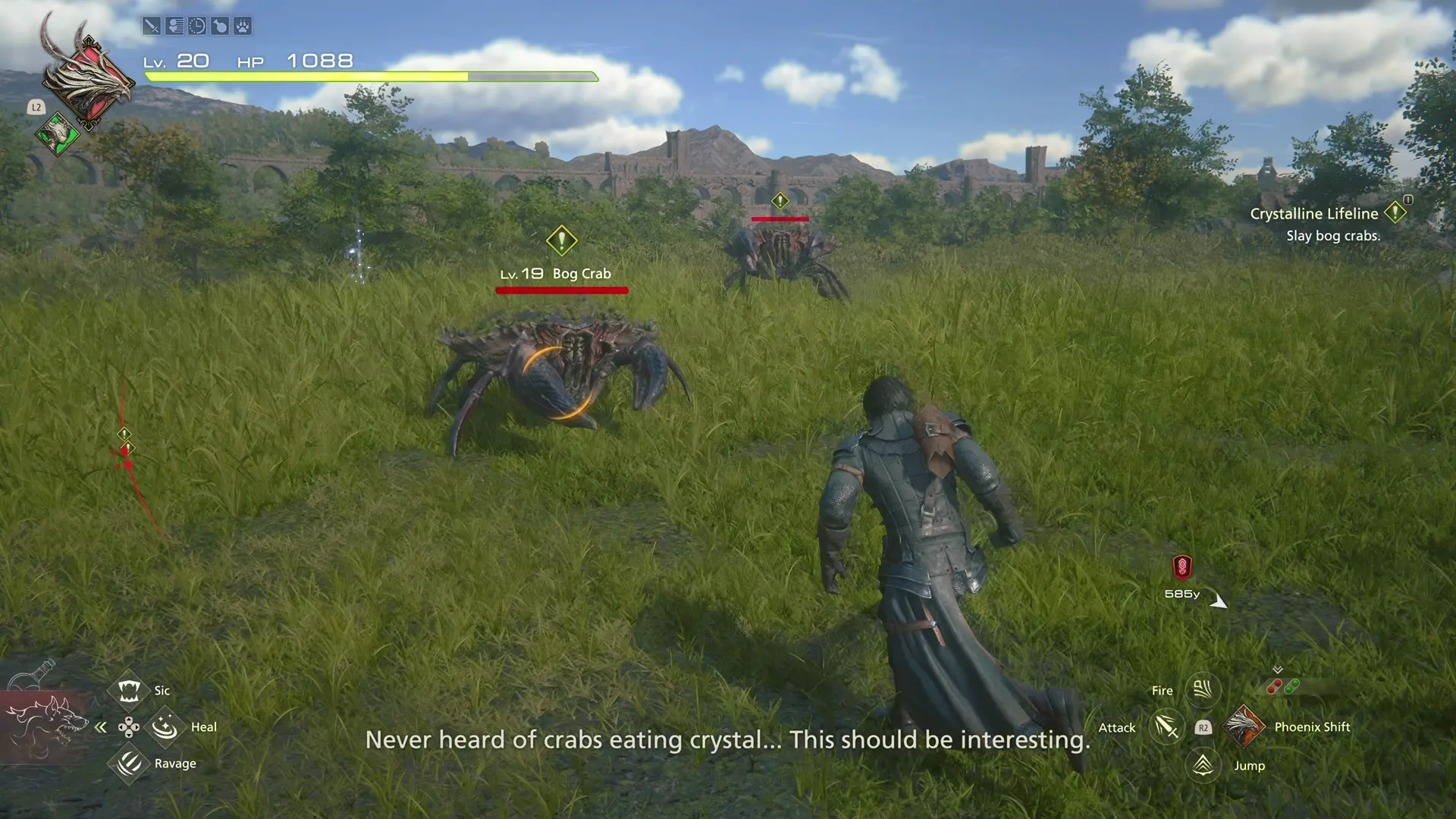 Attacking the Bog Crabs to obtain the Foul Crystals