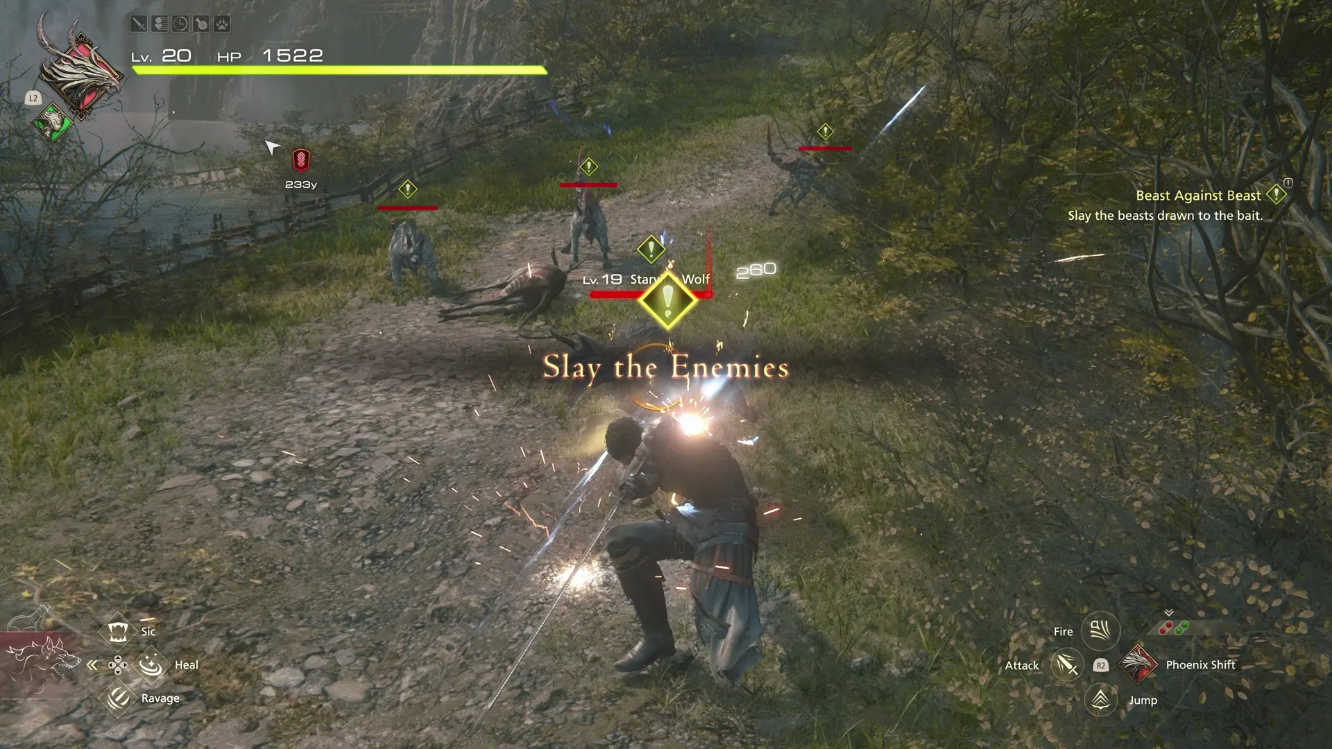 Defeating the group of Starving Wolves just up ahead