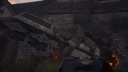 Battle against an axe-wielding enemy in the town of Eastpool following the events at Phoenix Gate