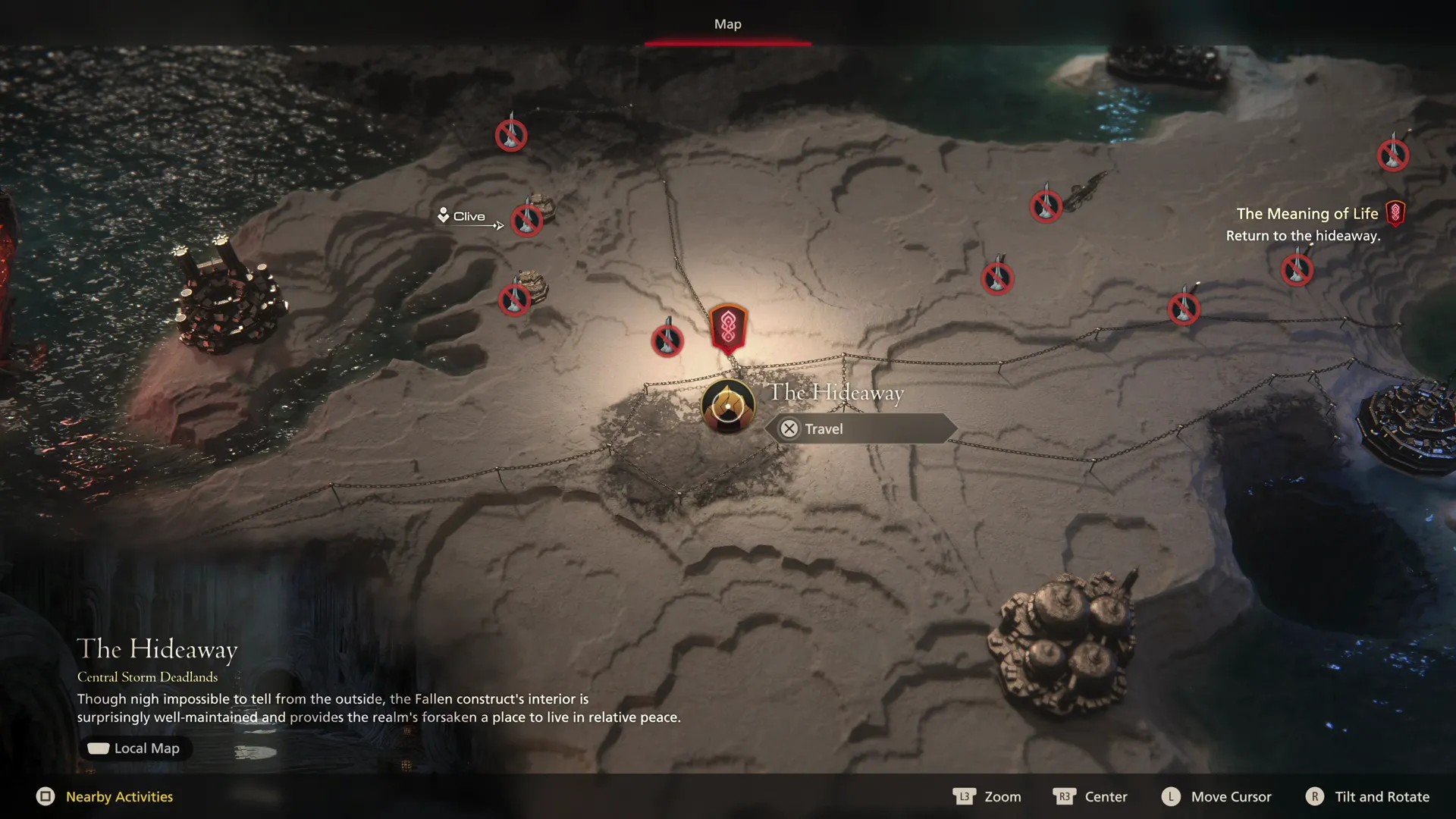 Selecting the Hideaway from the World Map after leaving Eastpool