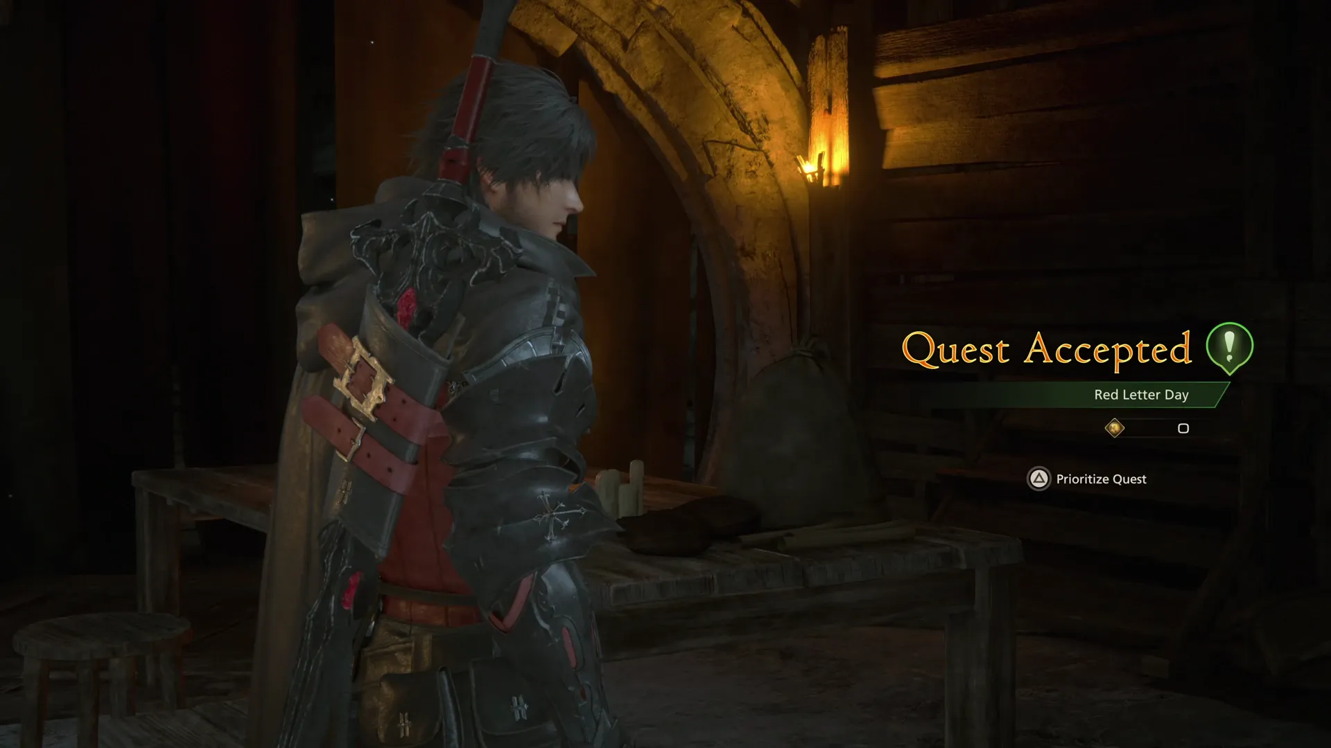 Accepting the Red Letter Day Optional Quest from Glenn in the back of the Hideaway