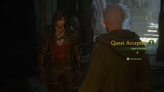 Accepting the Needs of the Many Optional Quest from Alban in the entrance of the Hideaway