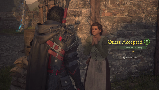 Accepting the While the Cat’s Away Optional Quest from the Inn Hand outside the Golden Stables at Martha’s Rest