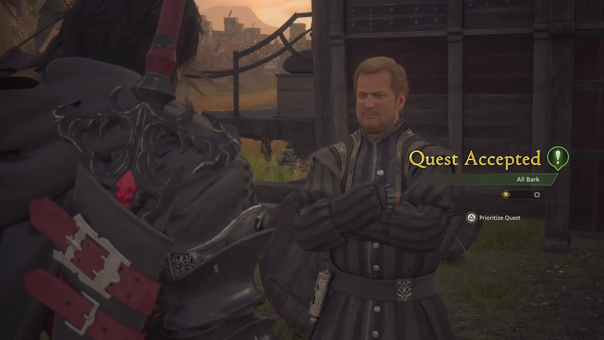 Accepting the All Bark optional quest from Benoit in the center of the Royal Meadows