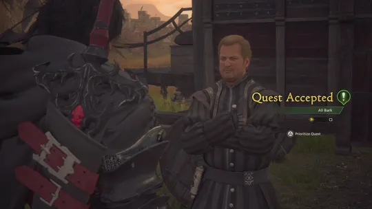 Accepting the All Bark Optional Quest from Benoit in the Royal Meadows