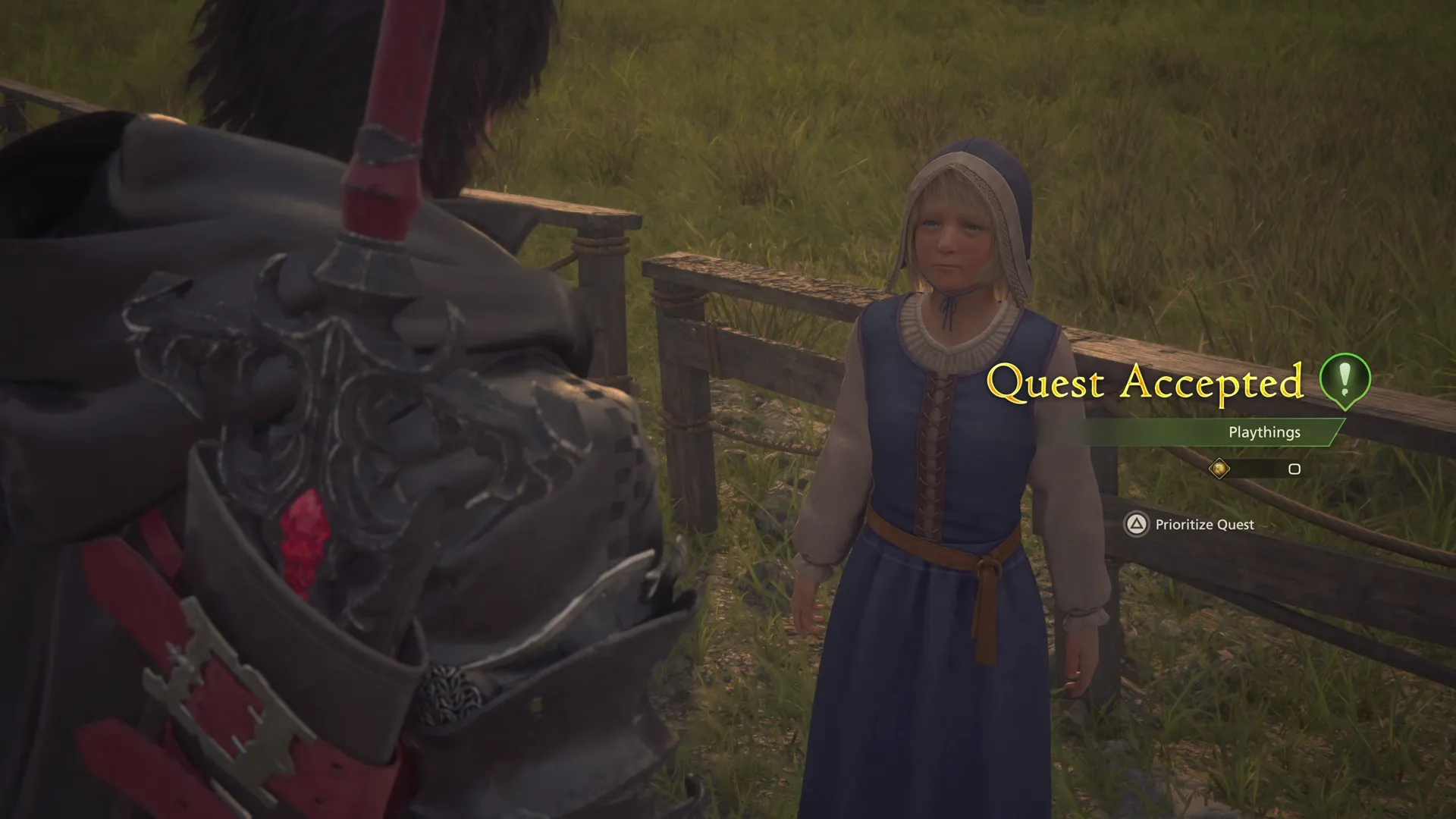 Accepting the Playthings Optional Quest from Lisette in the Royal Meadows