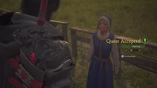 Accepting the Playthings Optional Quest from Lisette outside Moore