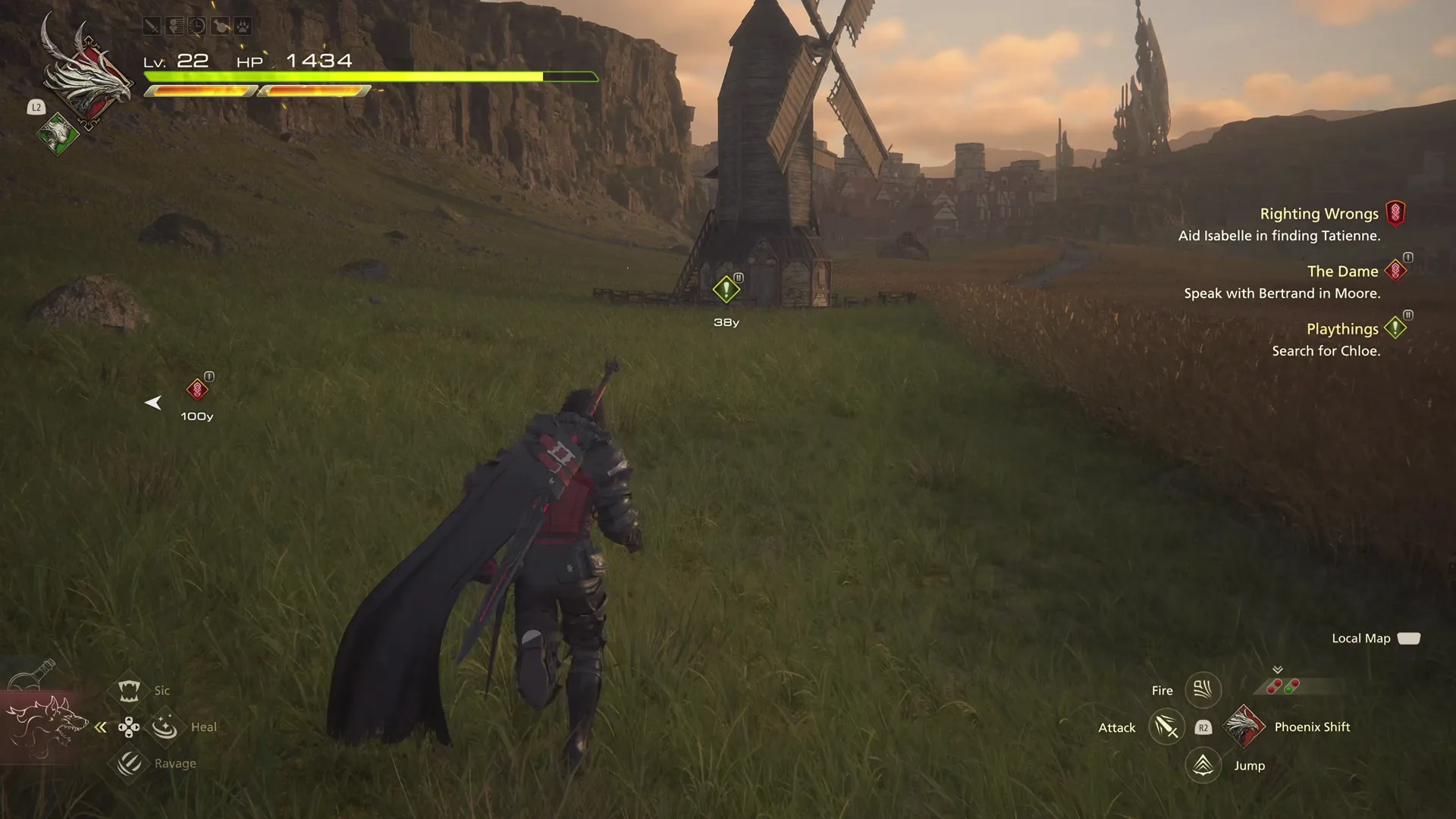 Running towards the windmill to complete the quest