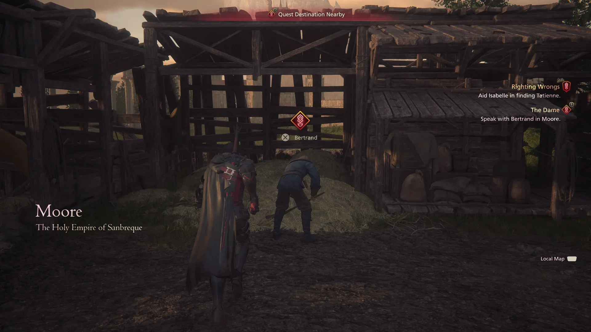 Speaking with Bertrand in the town of Moore