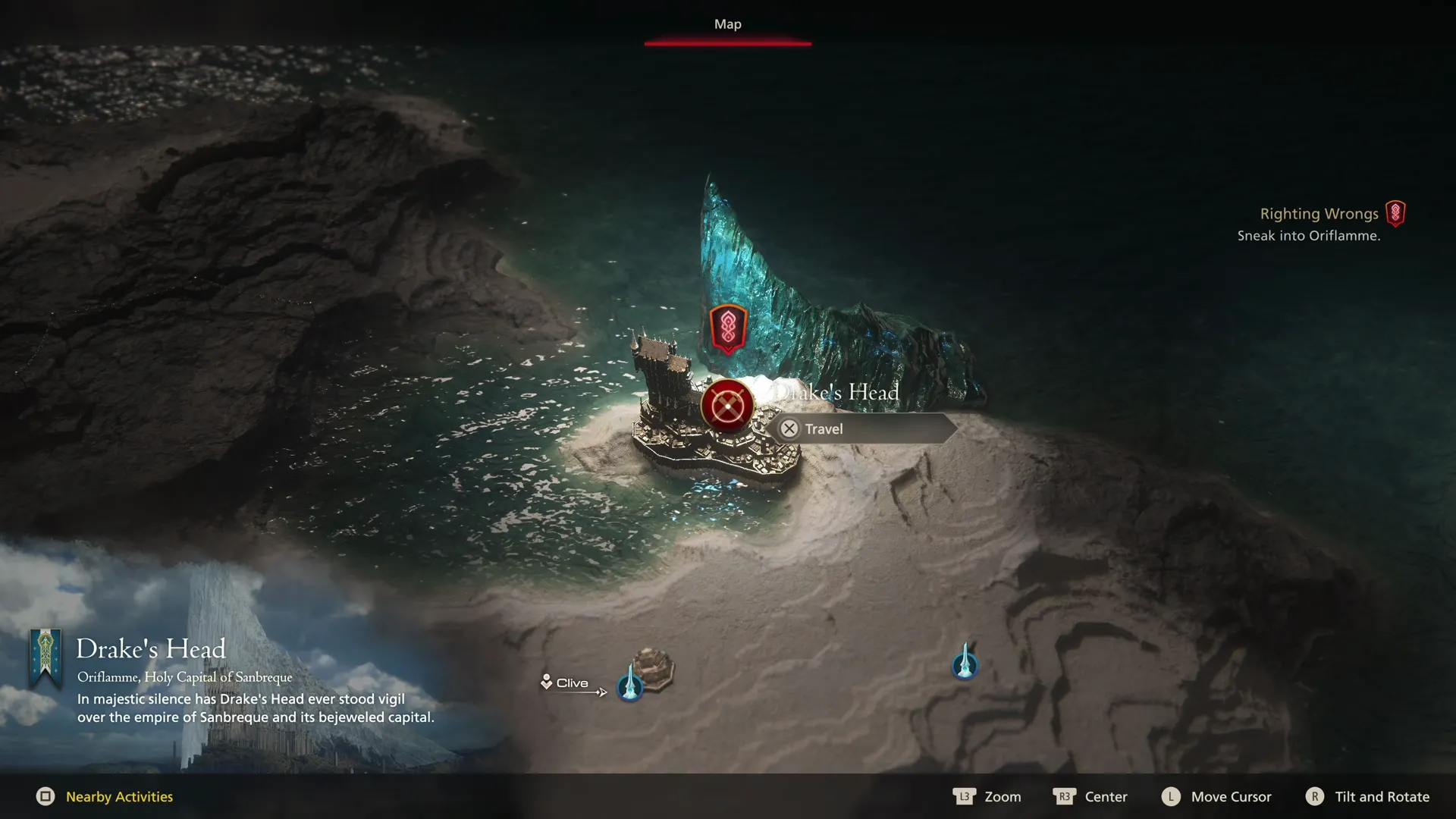 Selecting Drake’s Head / Oriflamme from the World Map