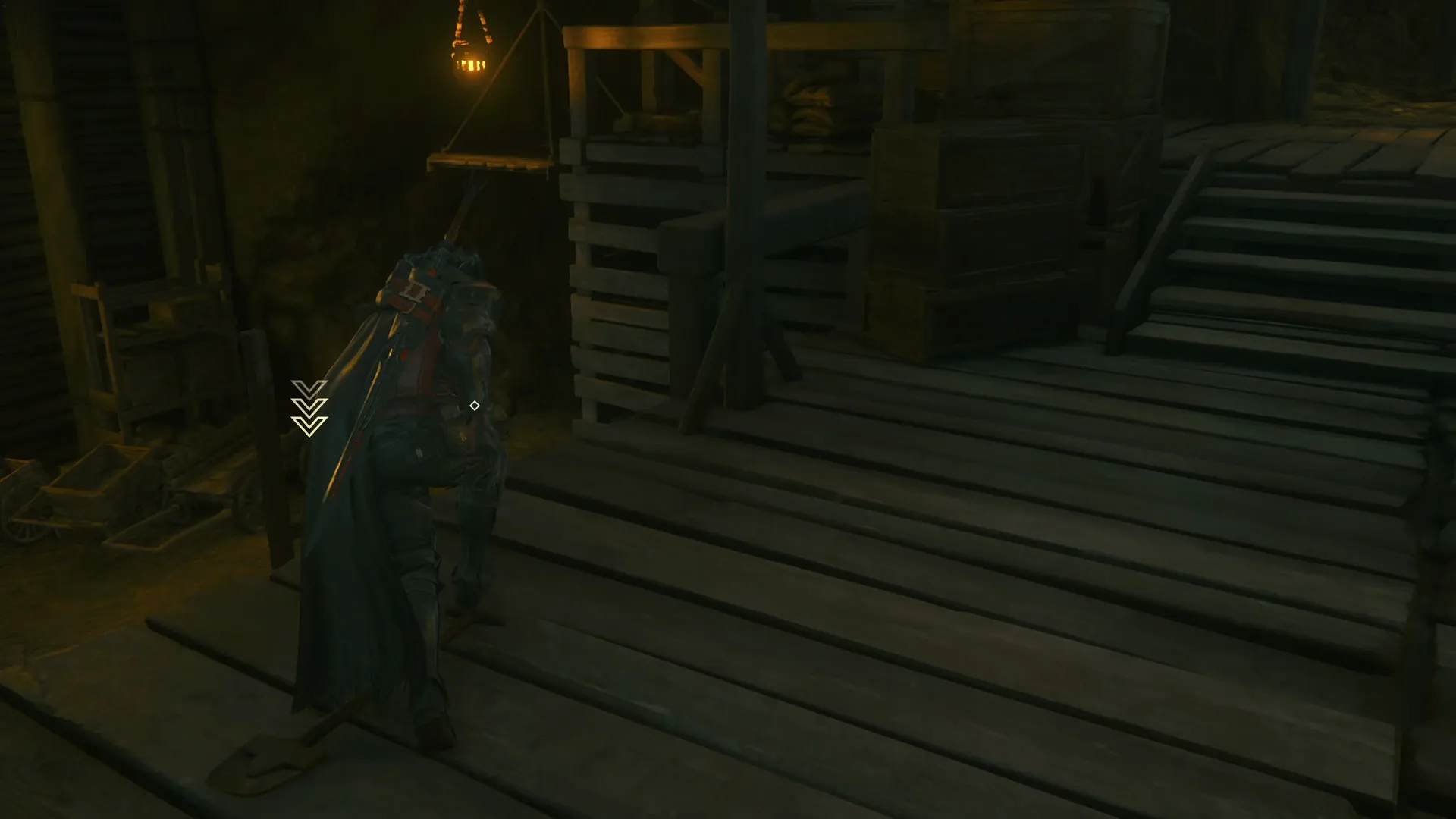 Dropping down the ladder towards the treasure coffer