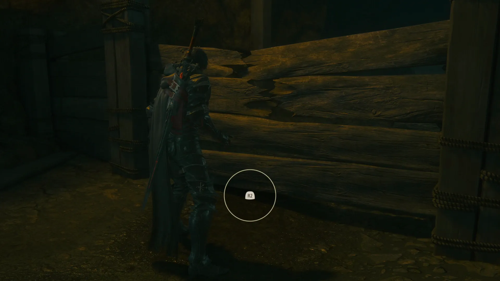 Busting through one of the wooden barriers using the R2 button