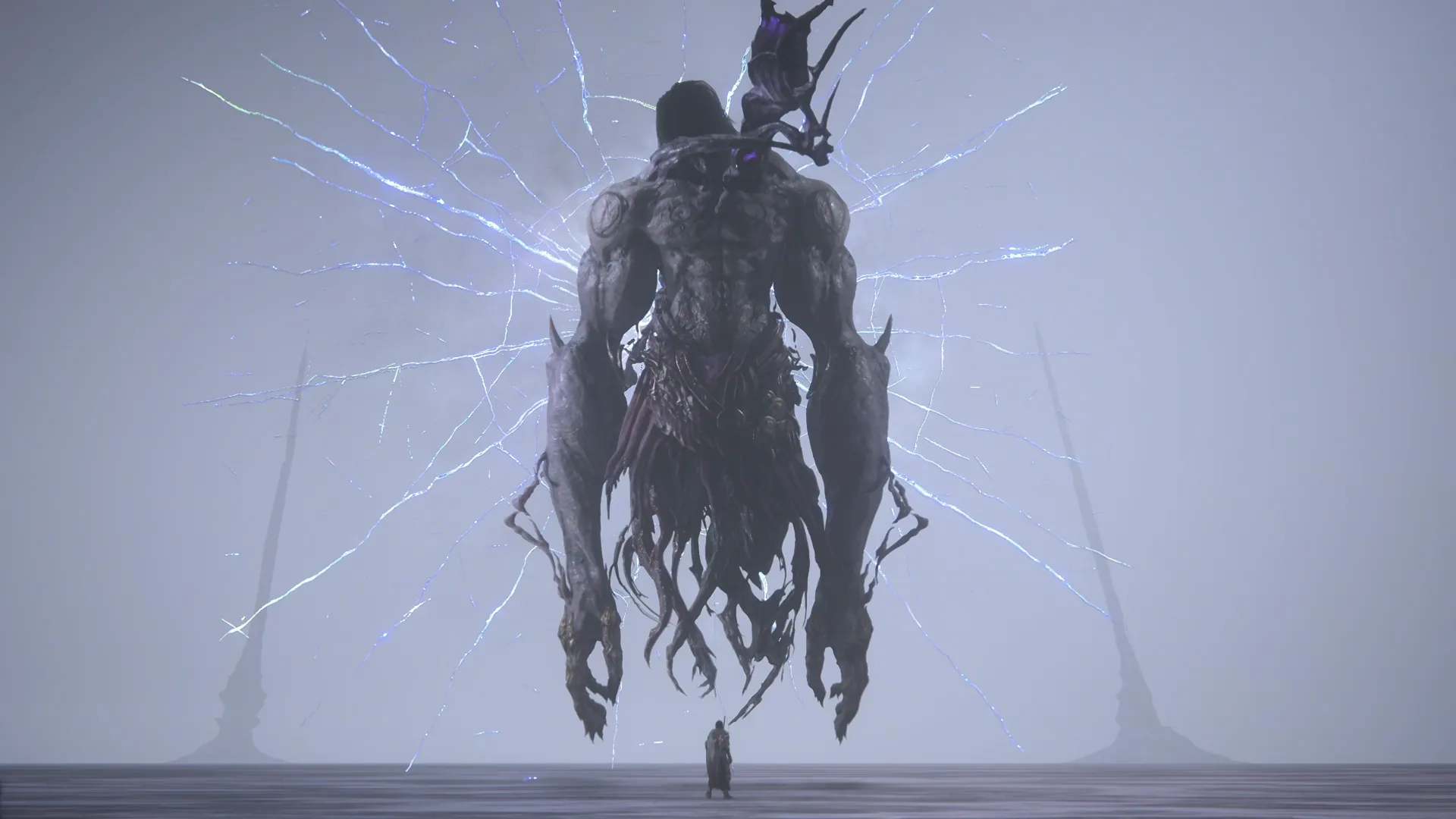 Close-up of Typhon at the beginning of the boss battle against him