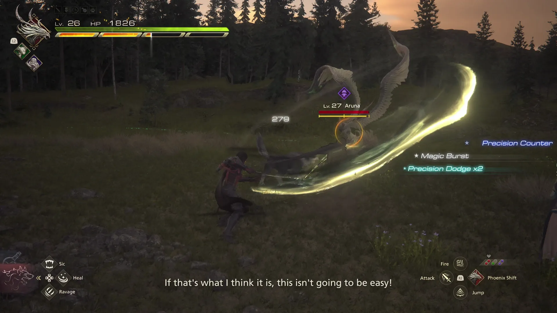 Aruna swiping at Clive during the opening of the battle