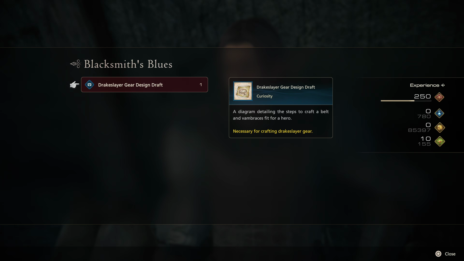 Receiving the Drakeslayer’s Gear Design Draft as a reward for completing Blacksmith’s Blues