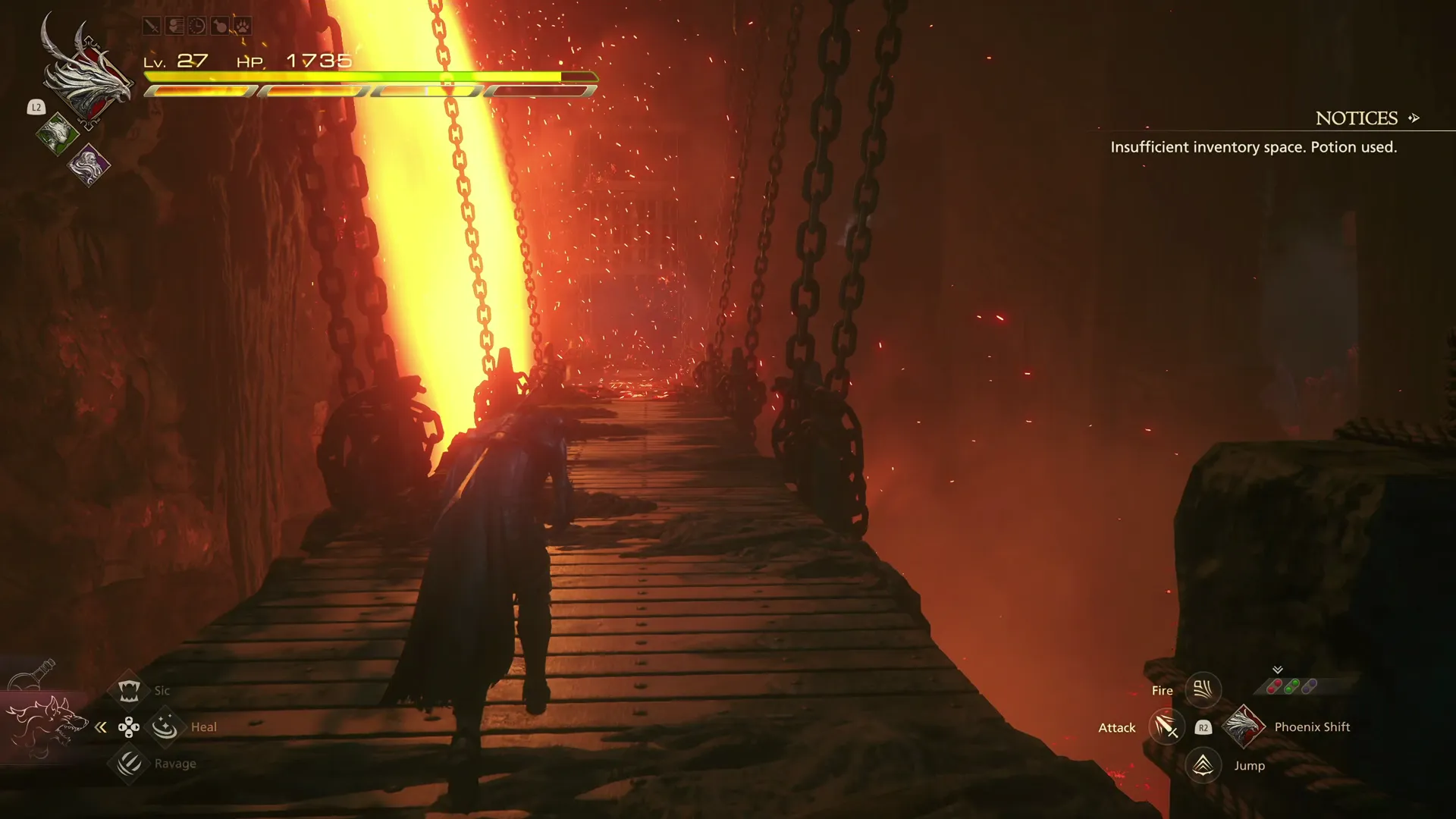 Crossing the flaming bridge