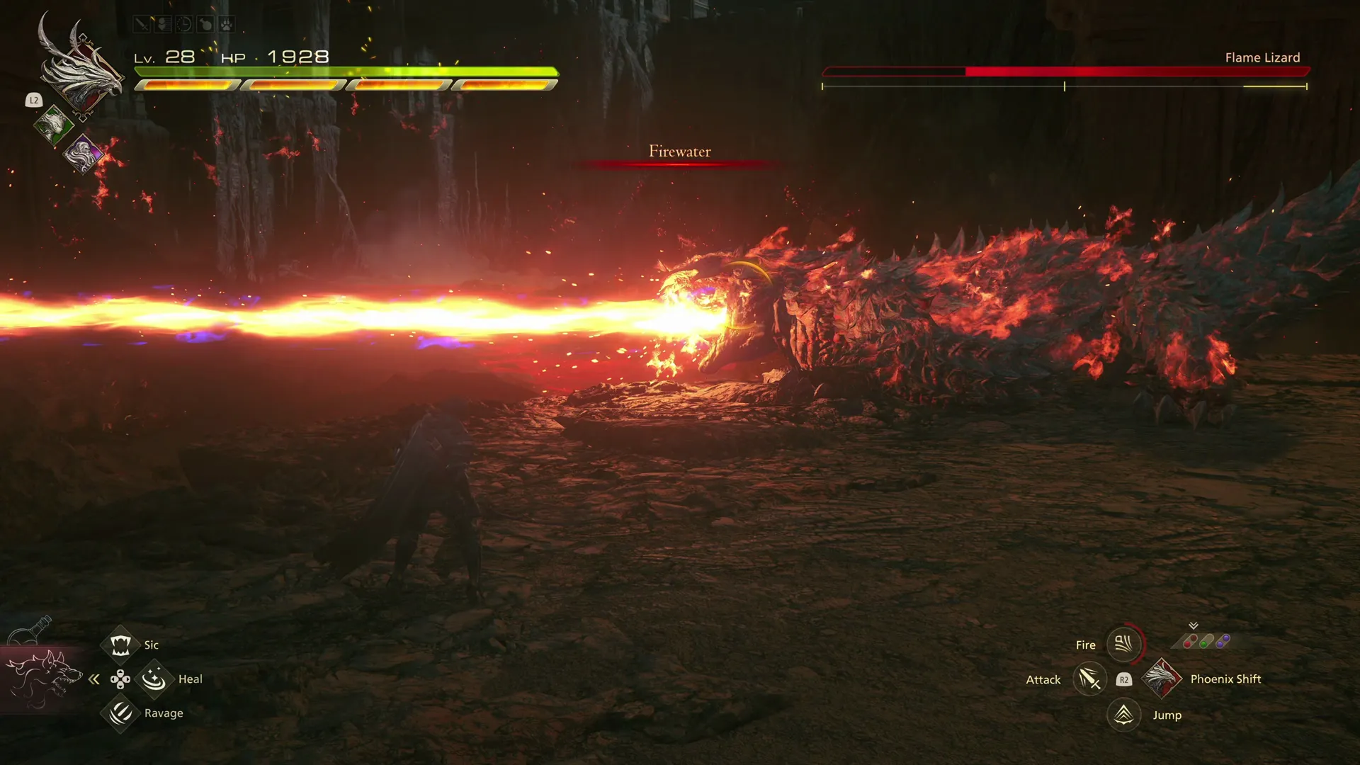 Flame Lizard using its Firewater attack