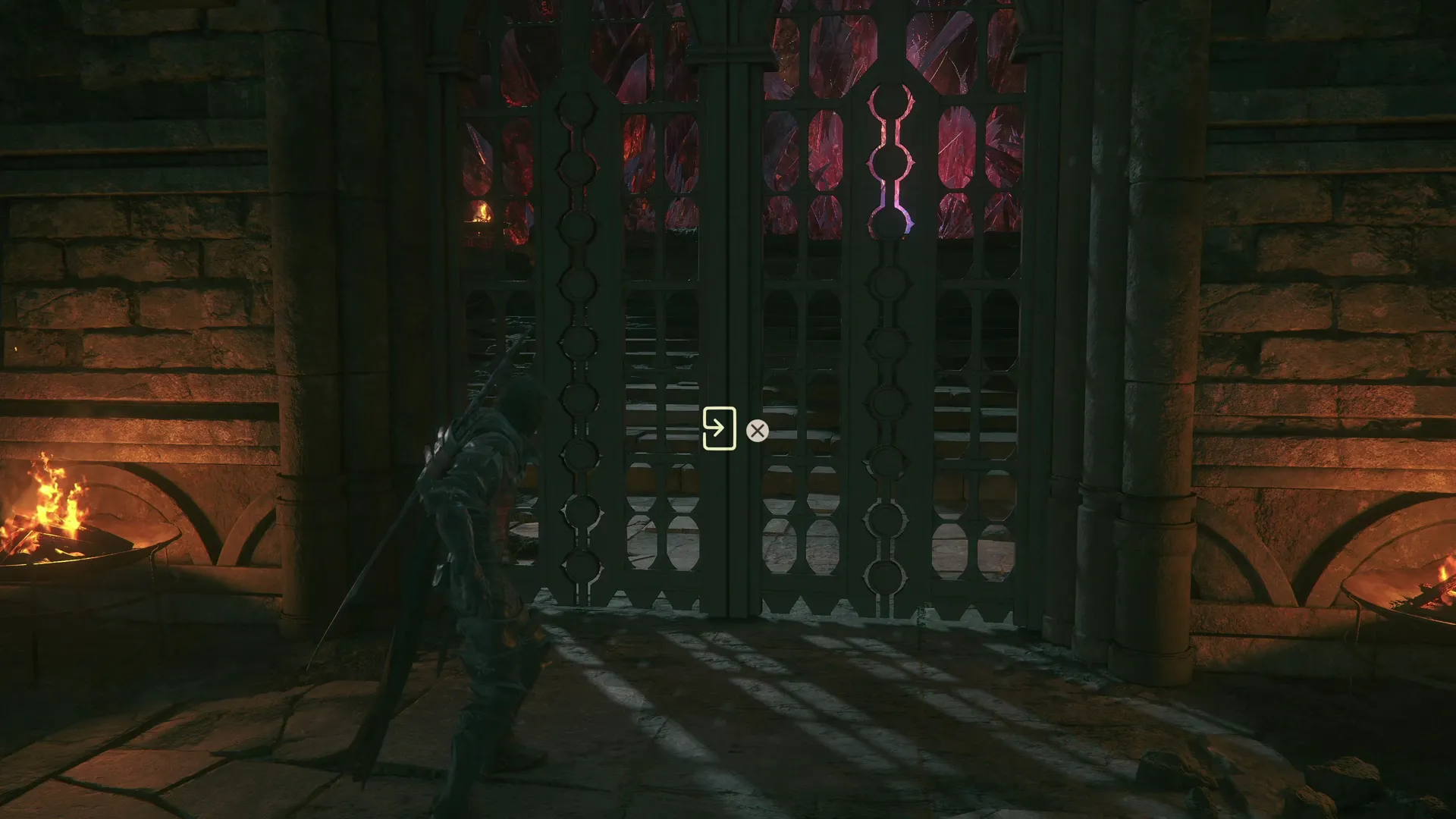 Opening the gate that leads into the battlefield where Clive will face off against Liquid Flame