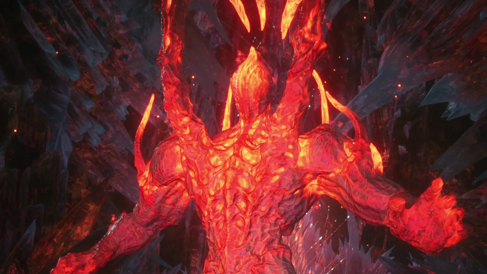 Opening cinematic and close-up of Liquid Flame boss