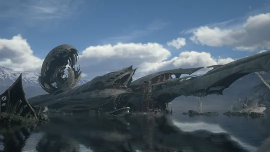 View of the Hideaway, which is an abandoned ship, in the center of the Central Storm Deadlands