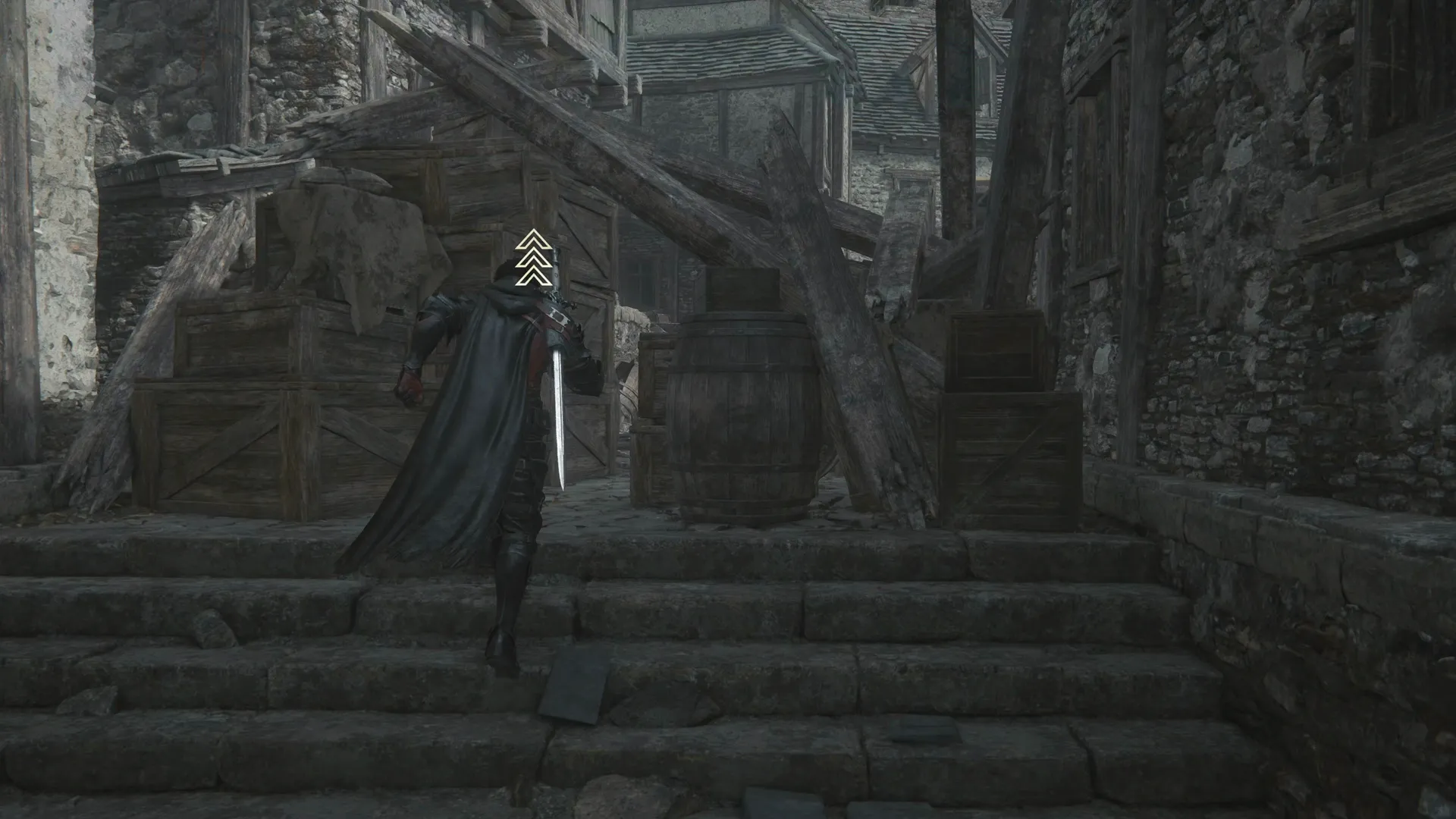 Clive heading through one of the narrow openings between the boxes