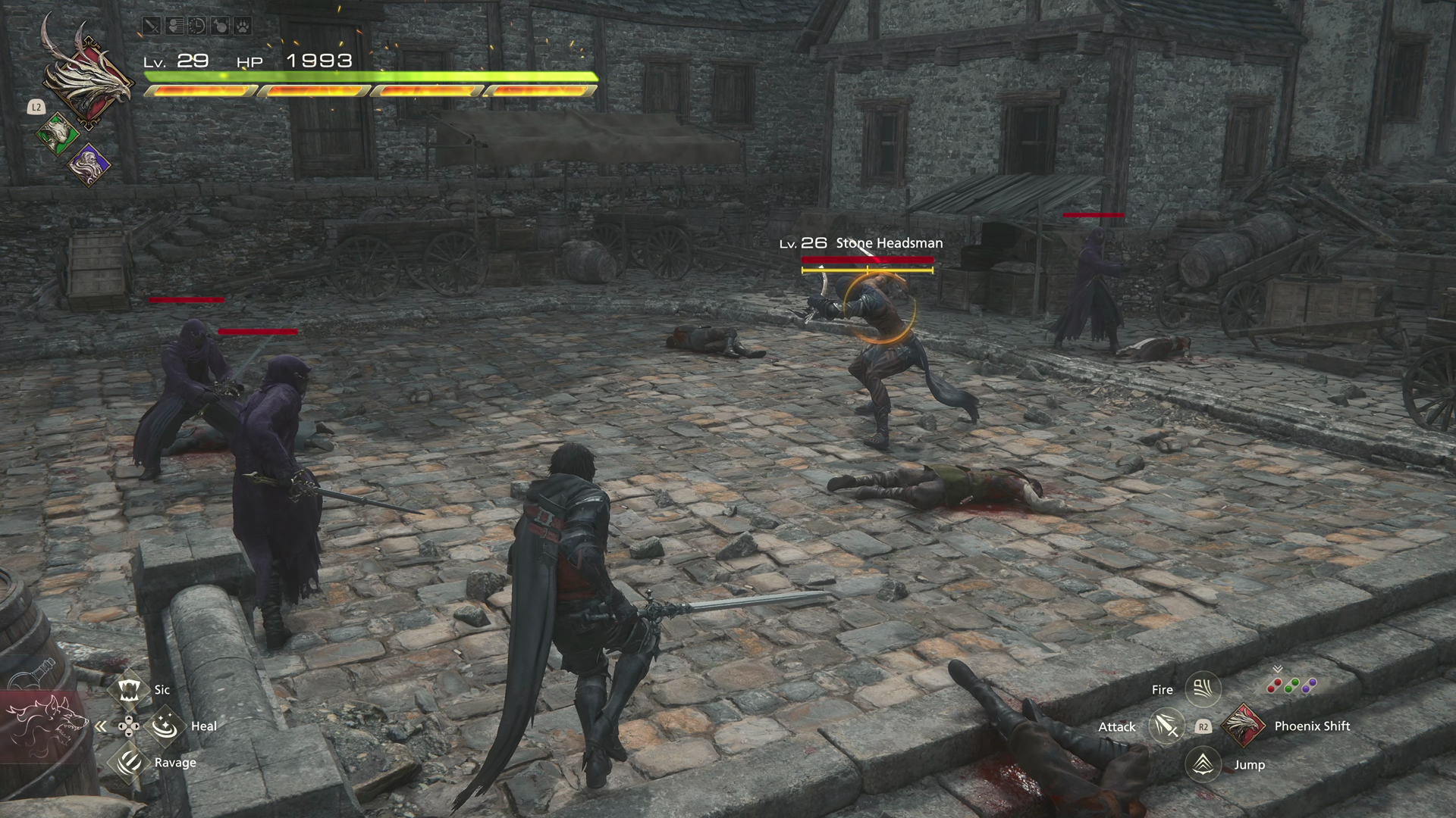 Battle against a Stone Headsman and its henchmen