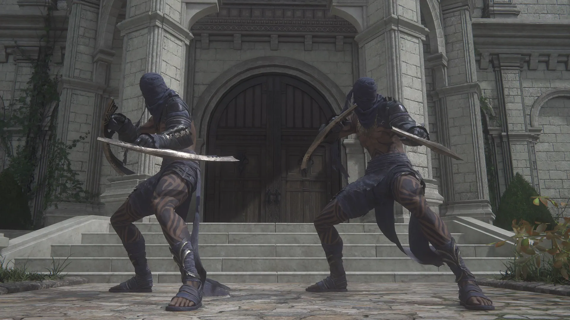 Opening close-up of the two Stone Headsman