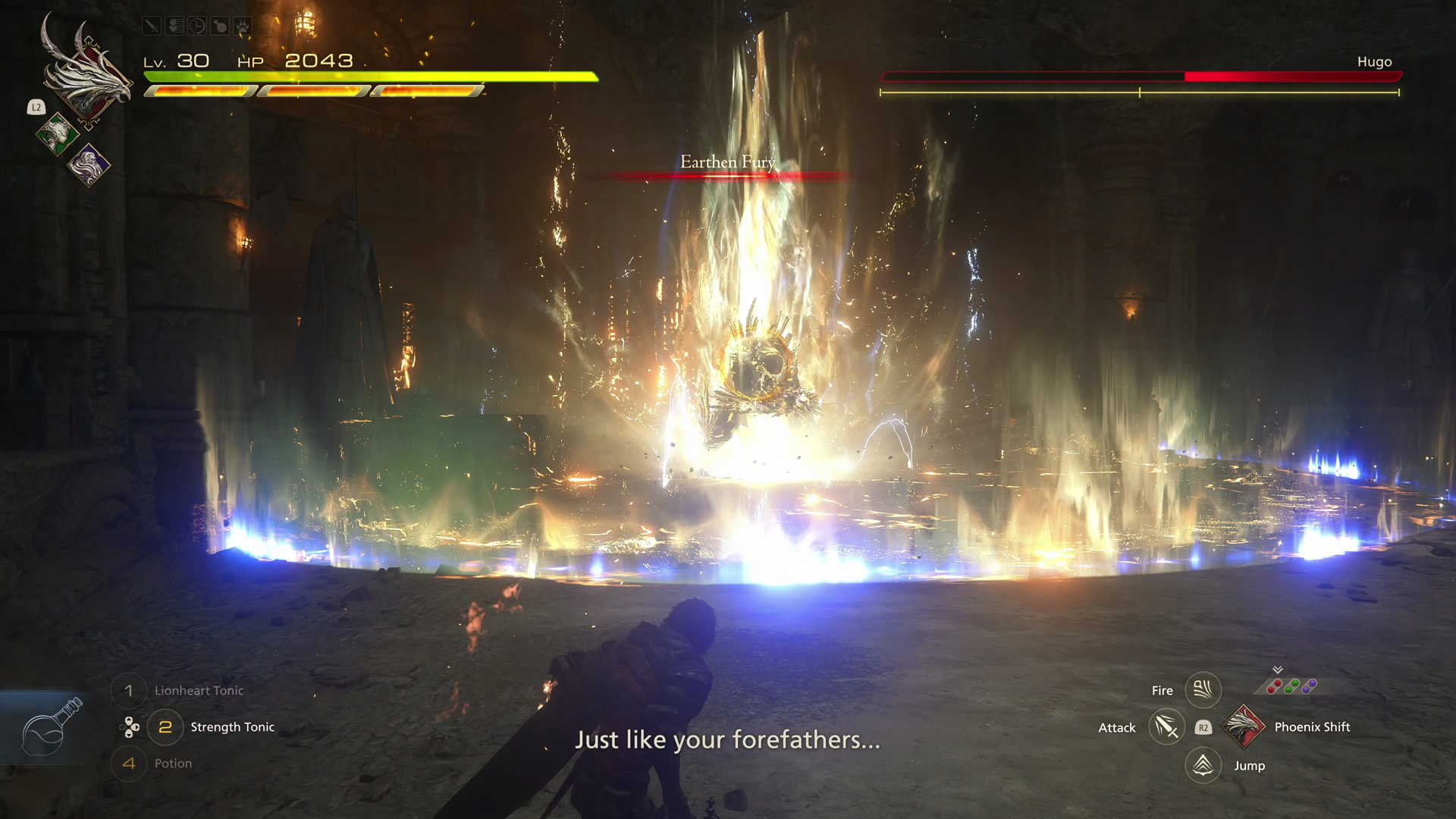 Hugo using his Earthen Fury attack in Phase 2