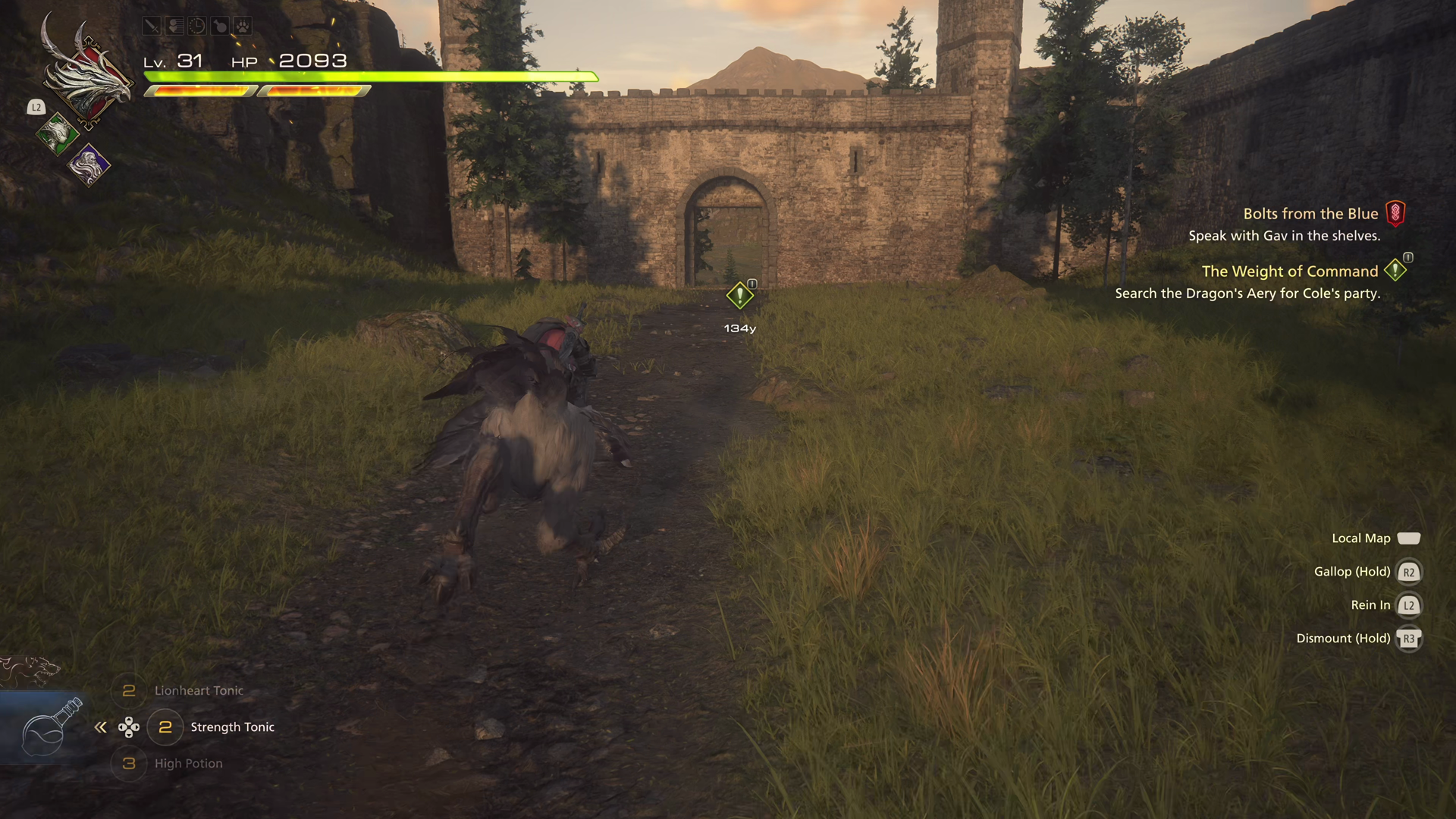 Riding Ambrosia towards the first quest objective