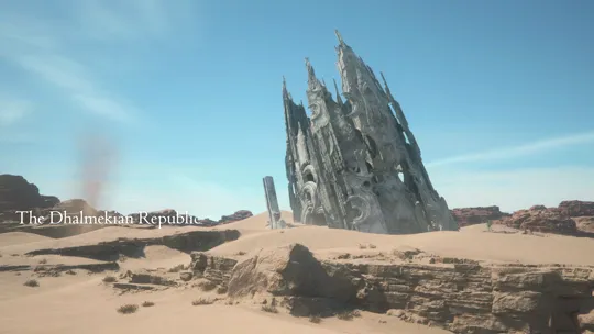 Opening title screen for the Dhalmekia Republic and the Velkroy Desert