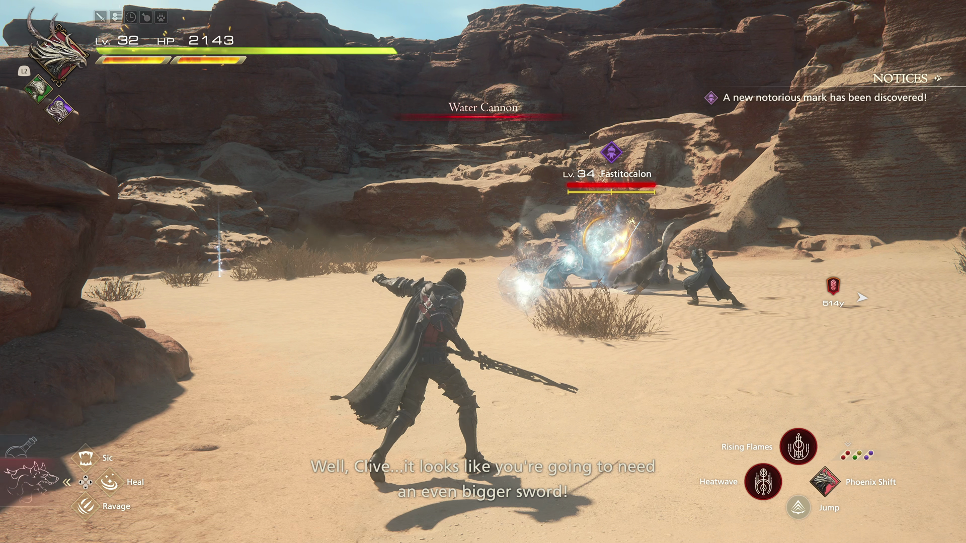 Fastitocalon using its Water Cannon attack in Clive’s direction