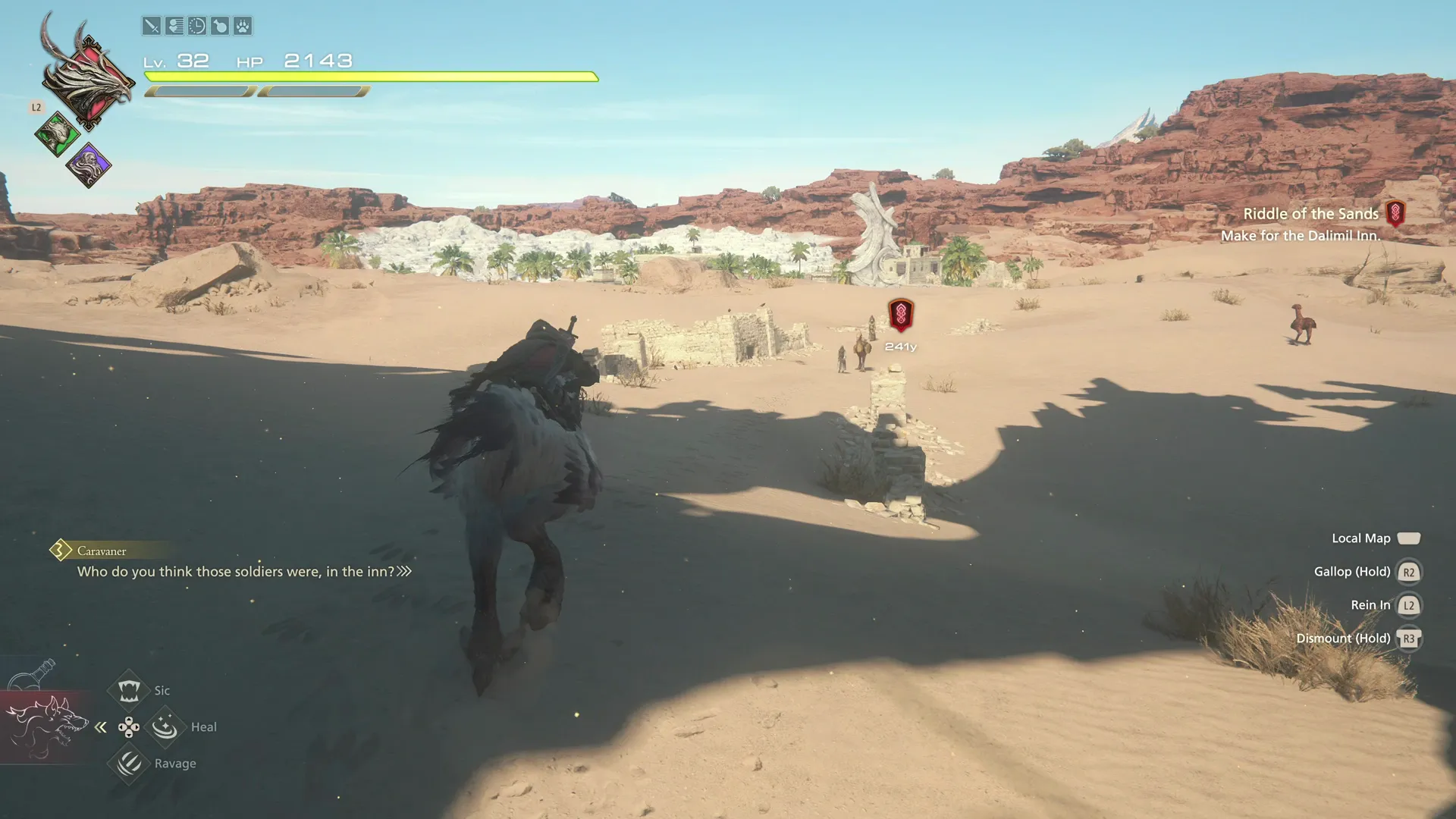 Clive riding Ambrosia towards the Dalimil Inn