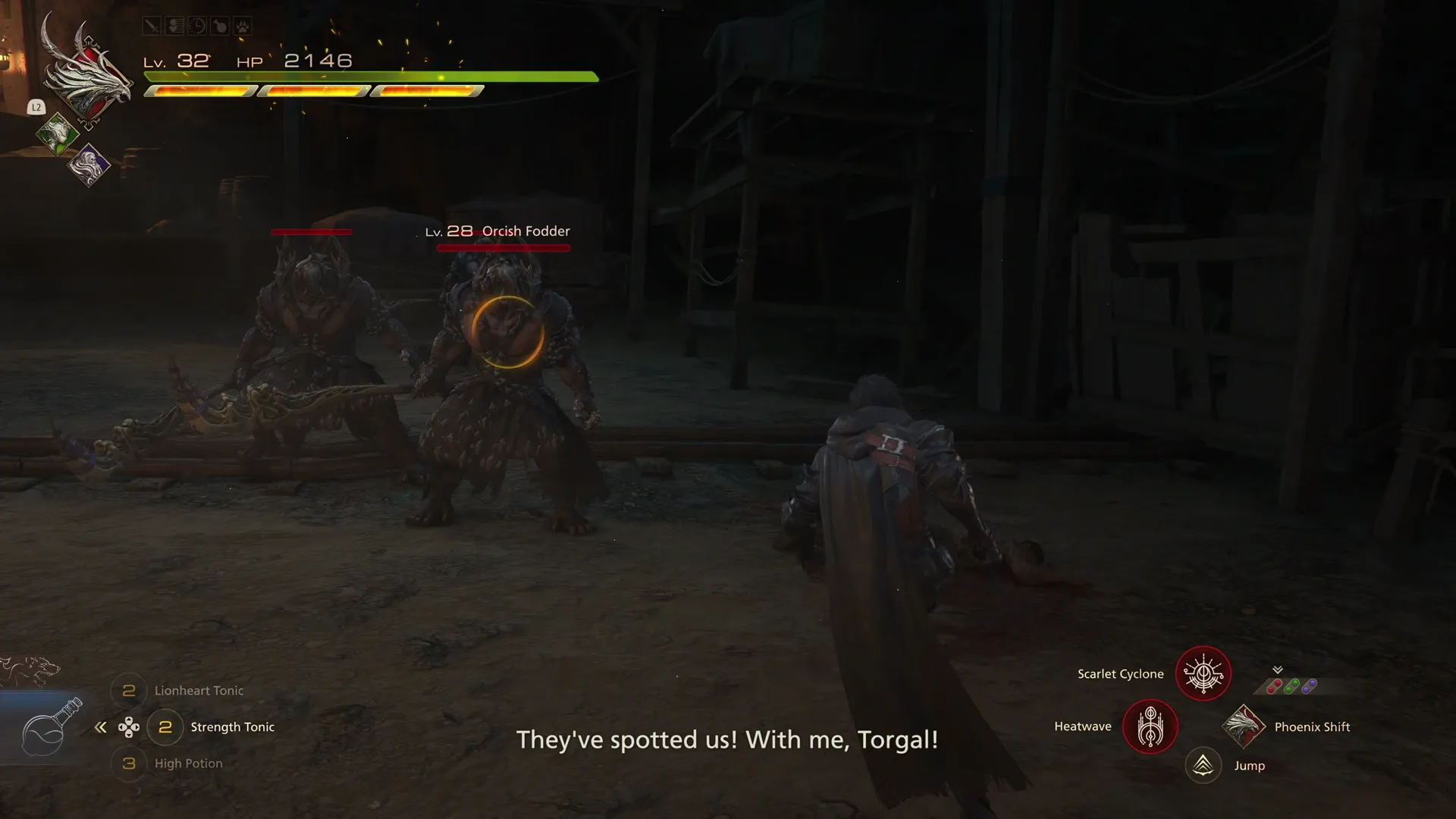 Battle against a group of Orcish Fodder