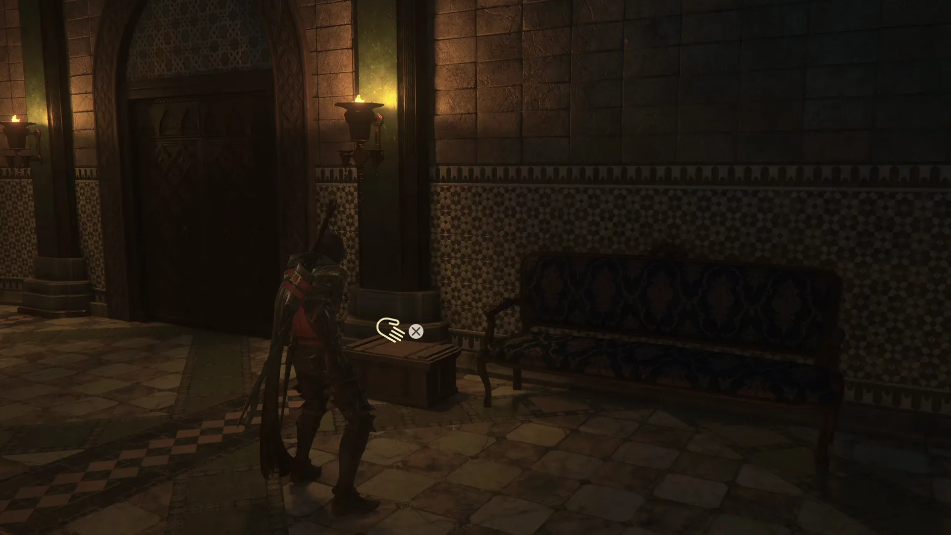 Opening a treasure coffer on the main floor of Castle Dazbog