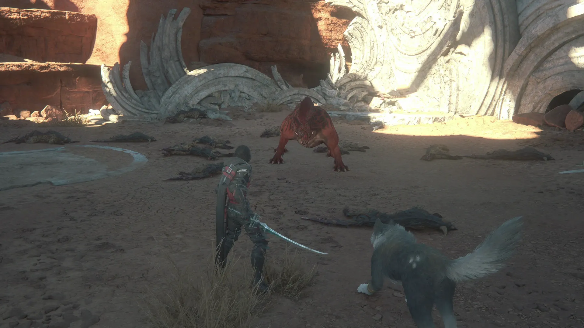 Close-up of Grimalkin at the start of the Notorious Mark battle in Dhalmekia