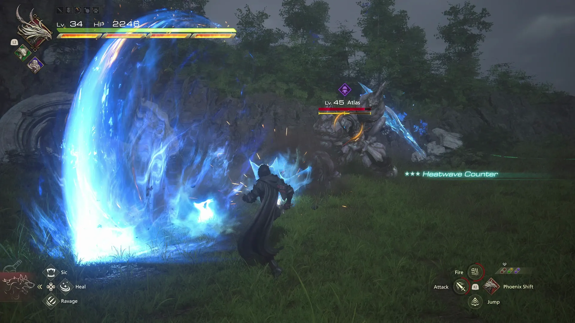 Atlas attacking with an energy blast attack from its sword