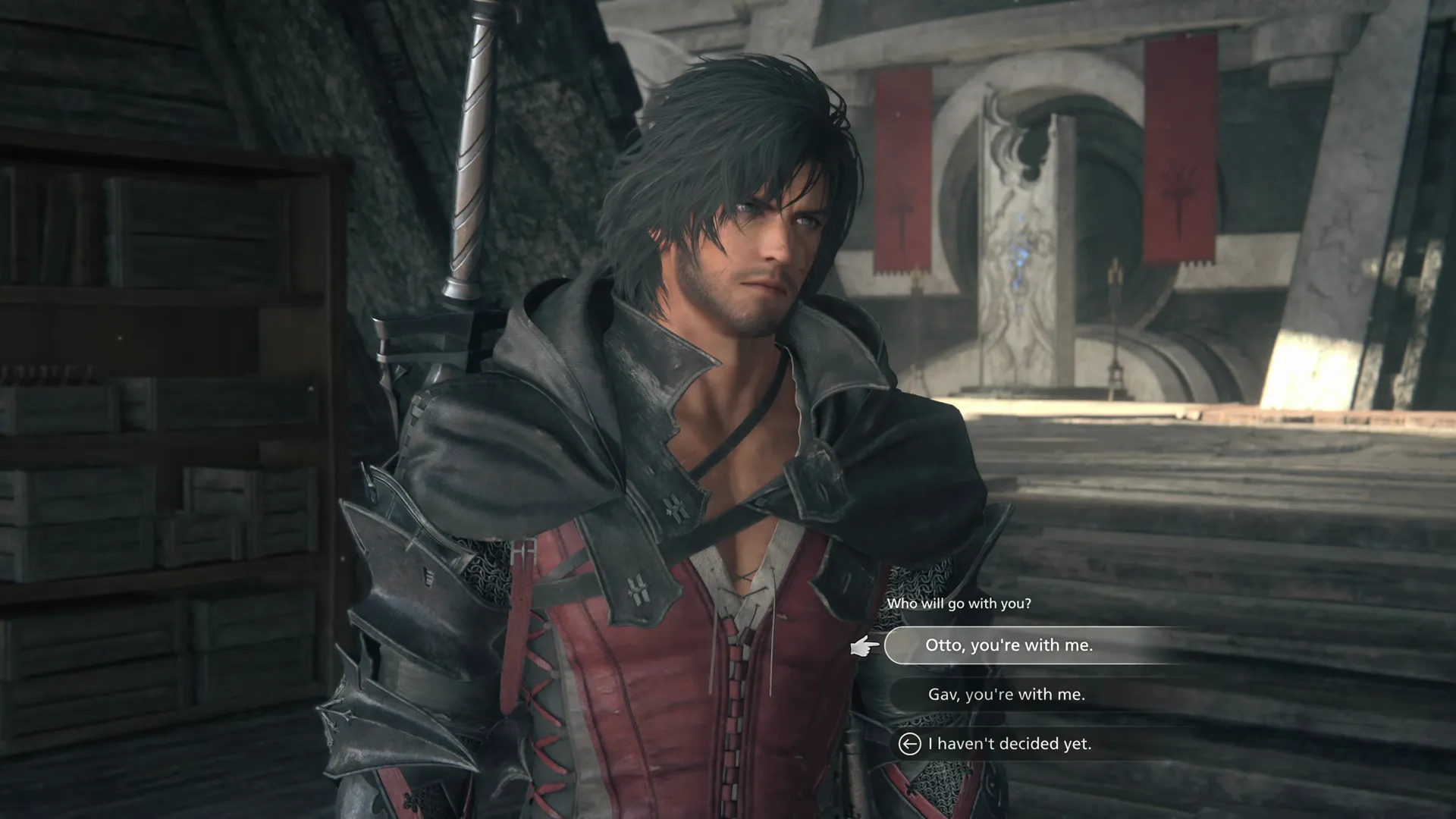 Clive choosing whether Otto or Gav will go with him during the Letting Off Steam Main Scenario Subquest