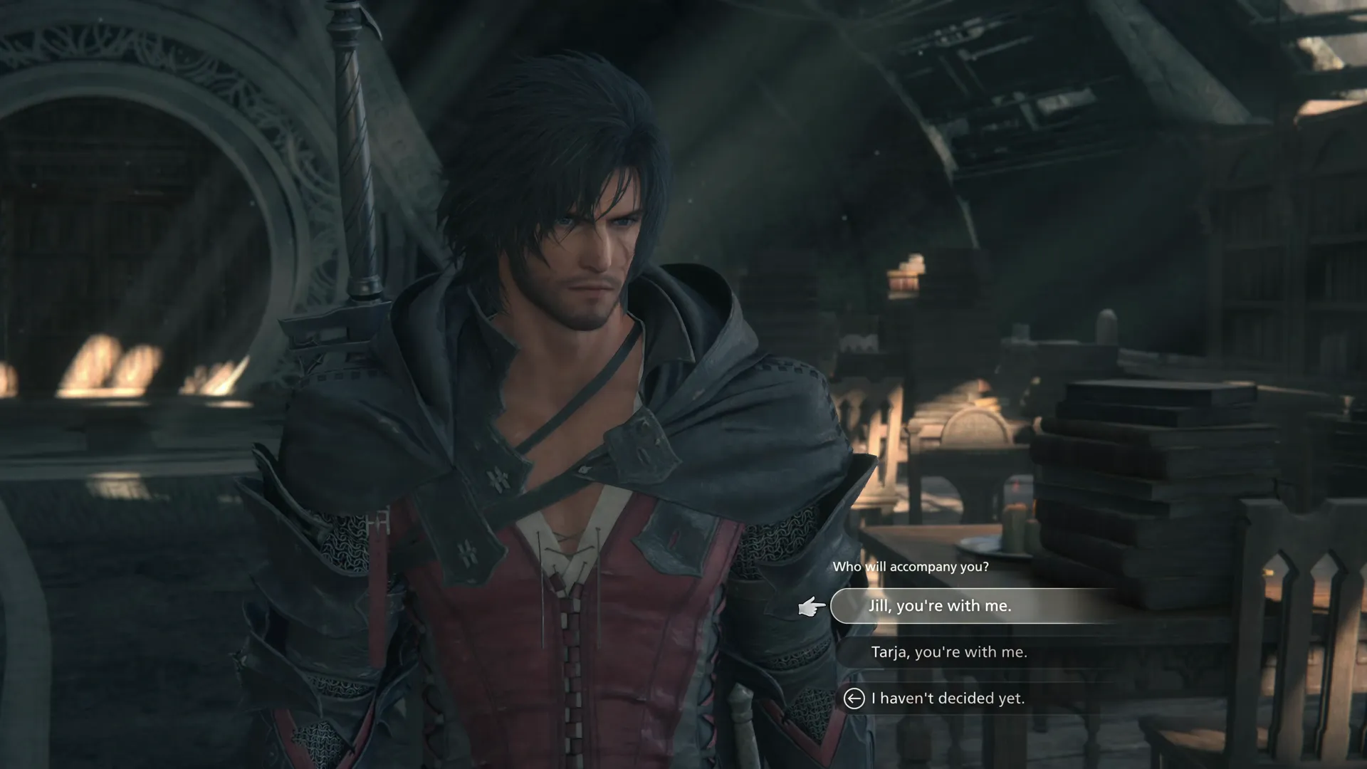 Clive deciding whether Jill or Tarja will accompany him to Northreach