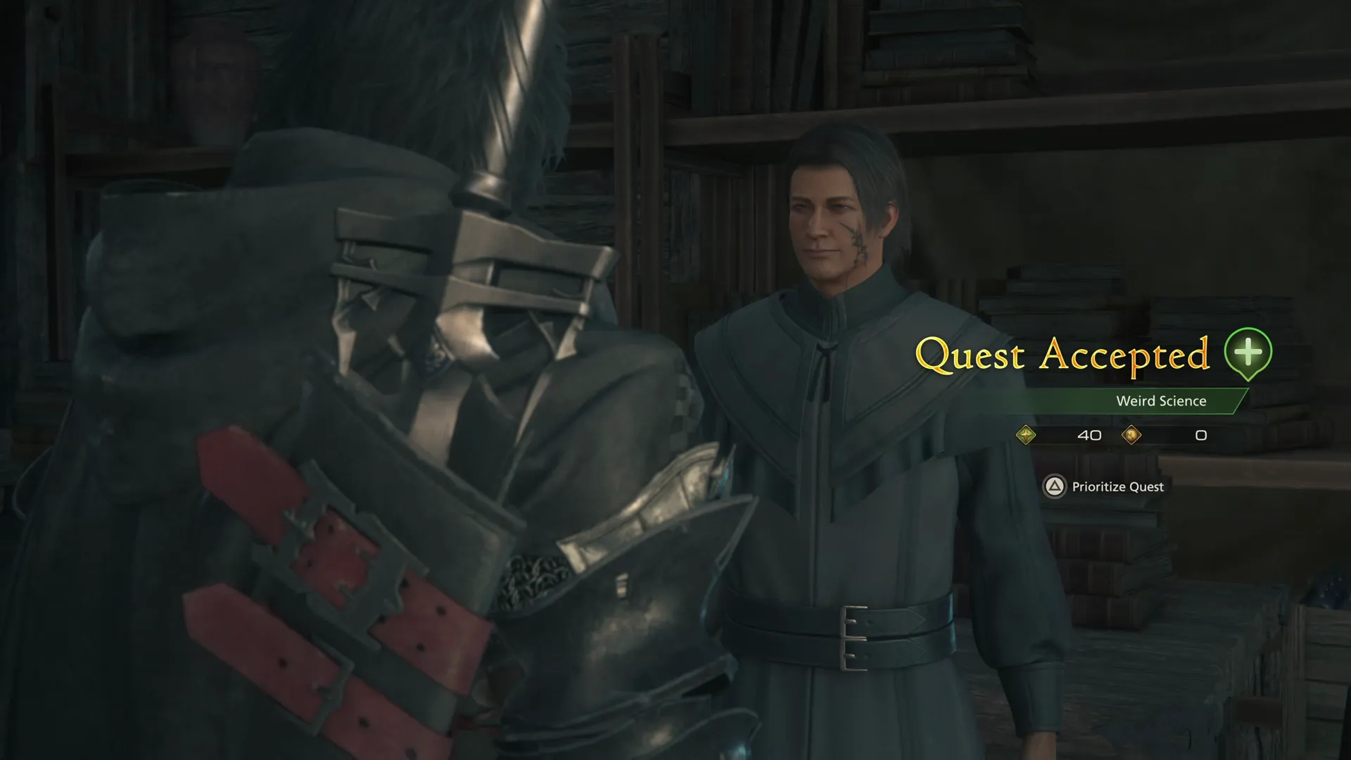 Accepting the Weird Science Optional Quest from Owain in Mid’s Dungeon