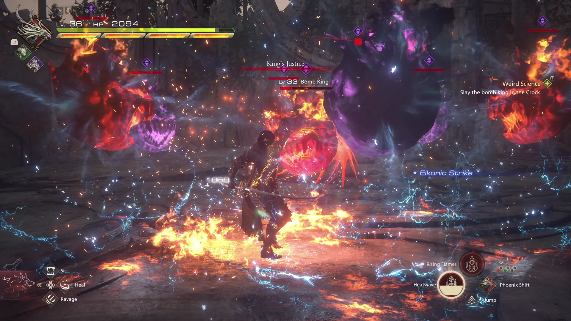 Bomb King using its King’s Justice attack with a bunch of summoned bombs around it