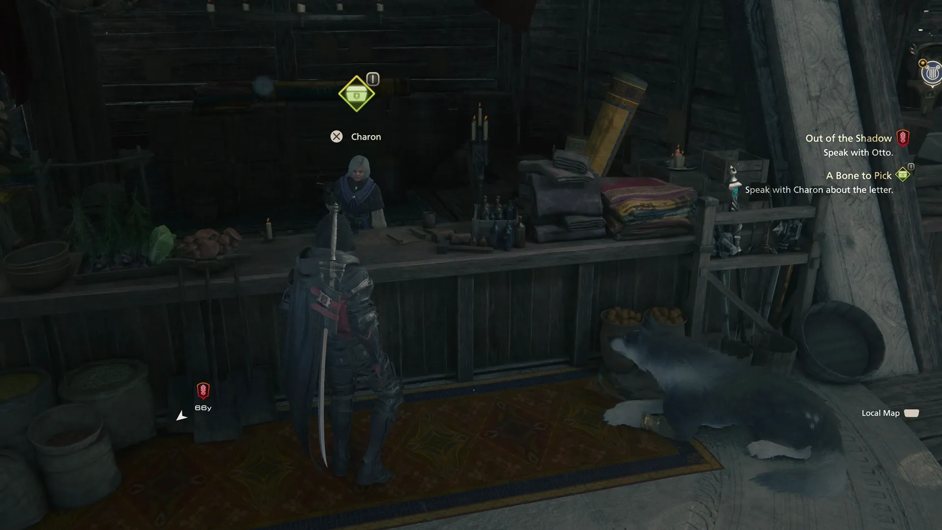 Approaching Charon who has an Optional Quest objective marker above her head