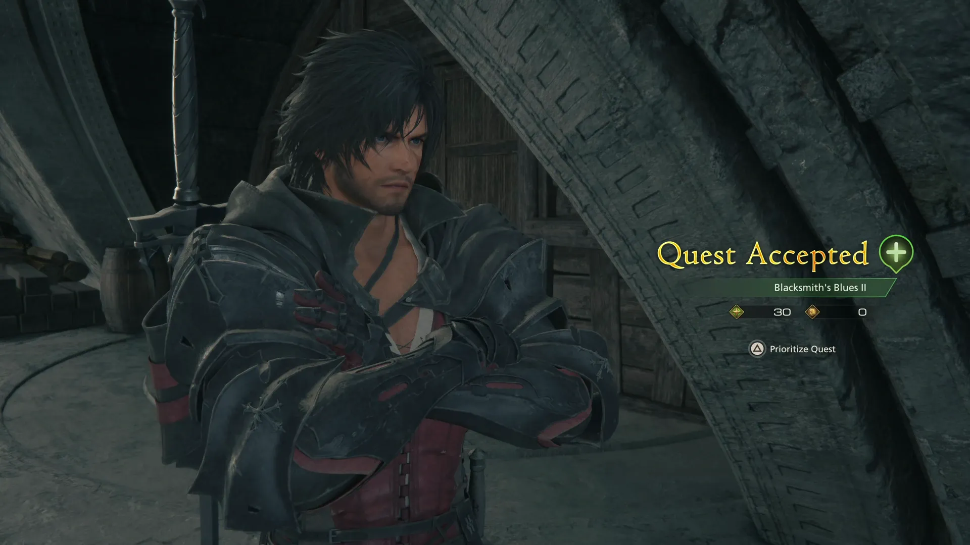 Accepting the Blacksmith’s Blues II Optional Quest from the About Blackthorne missive from Clive’s reading table