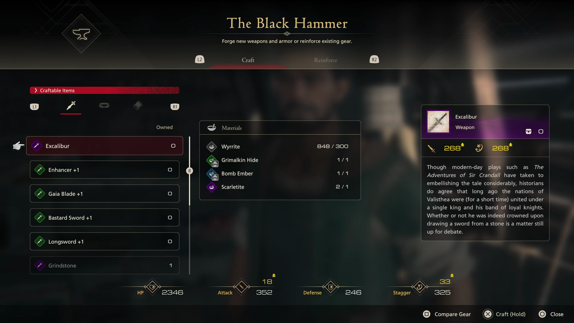Crafting the Exalibur sword at the Black Hammer