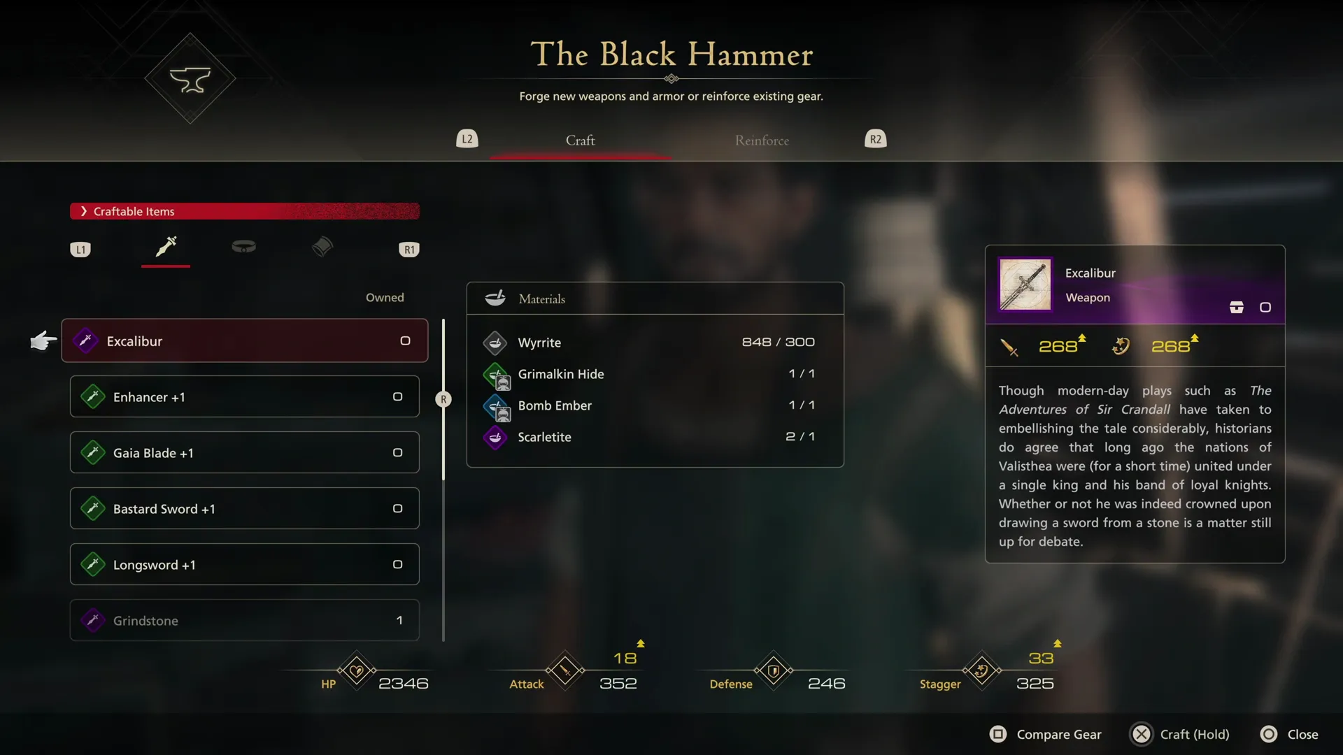 Crafting the Exalibur sword at the Black Hammer
