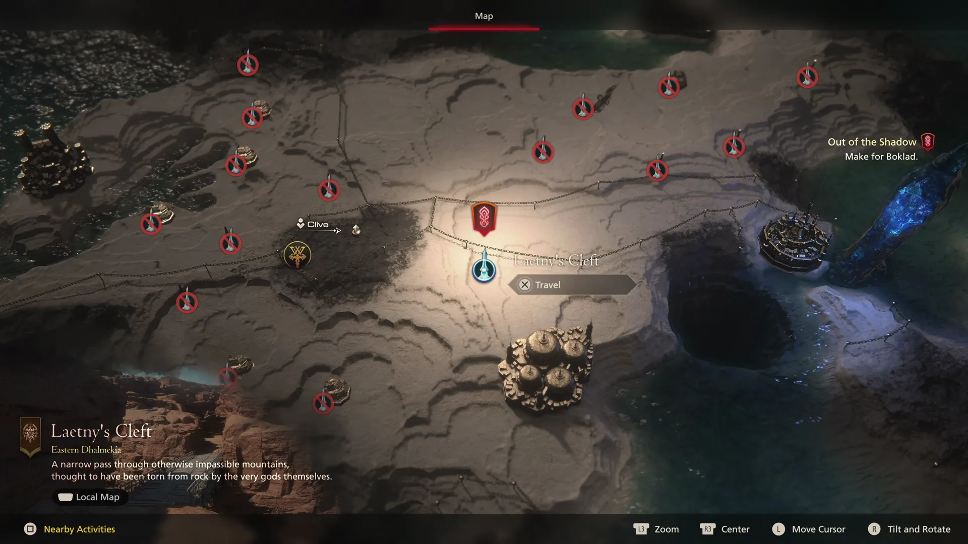 Selecting Laetny’s Cleft from the world map